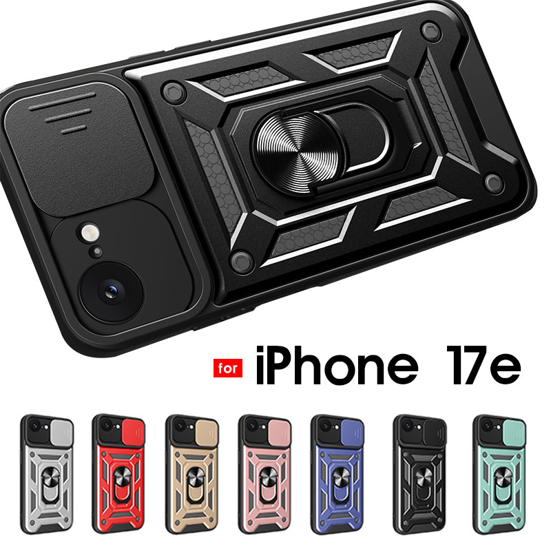 スマホケース iphone 17eケース 6.1インチ スライド式 レンズ保護 アイフォン 17eケース 背面リング iPhone17Eケース 隠れスタンド 縦横両対応 あいほん17eカバー リング付き アイフォン 17Eケース 耐衝撃ケース iPhone 17eケース シンプル アイフォン 17e カバー