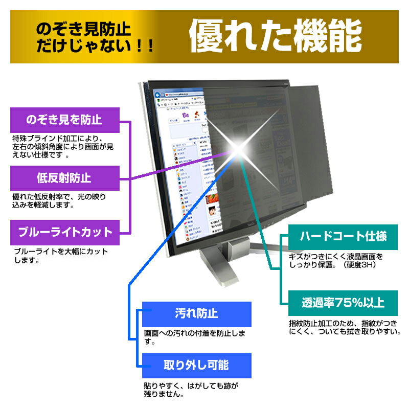 Acer ET241Ybmi [23.8インチ] 機種で使える のぞき見防止 覗き見防止 プライバシー フィルター ブルーライトカット 反射防止 液晶保護 メール便送料無料