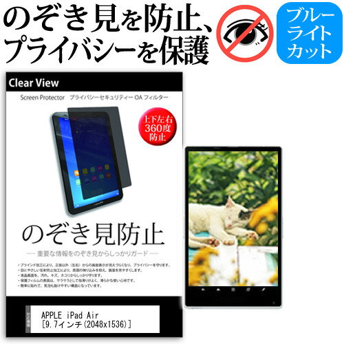 iPad Air ME987J/A [9.7インチ] のぞき見防止 覗き見防止 上下左右4方向 プライバシー 保護フィルム ブルーライトカット 反射防止 キズ防止 メール便送料無料