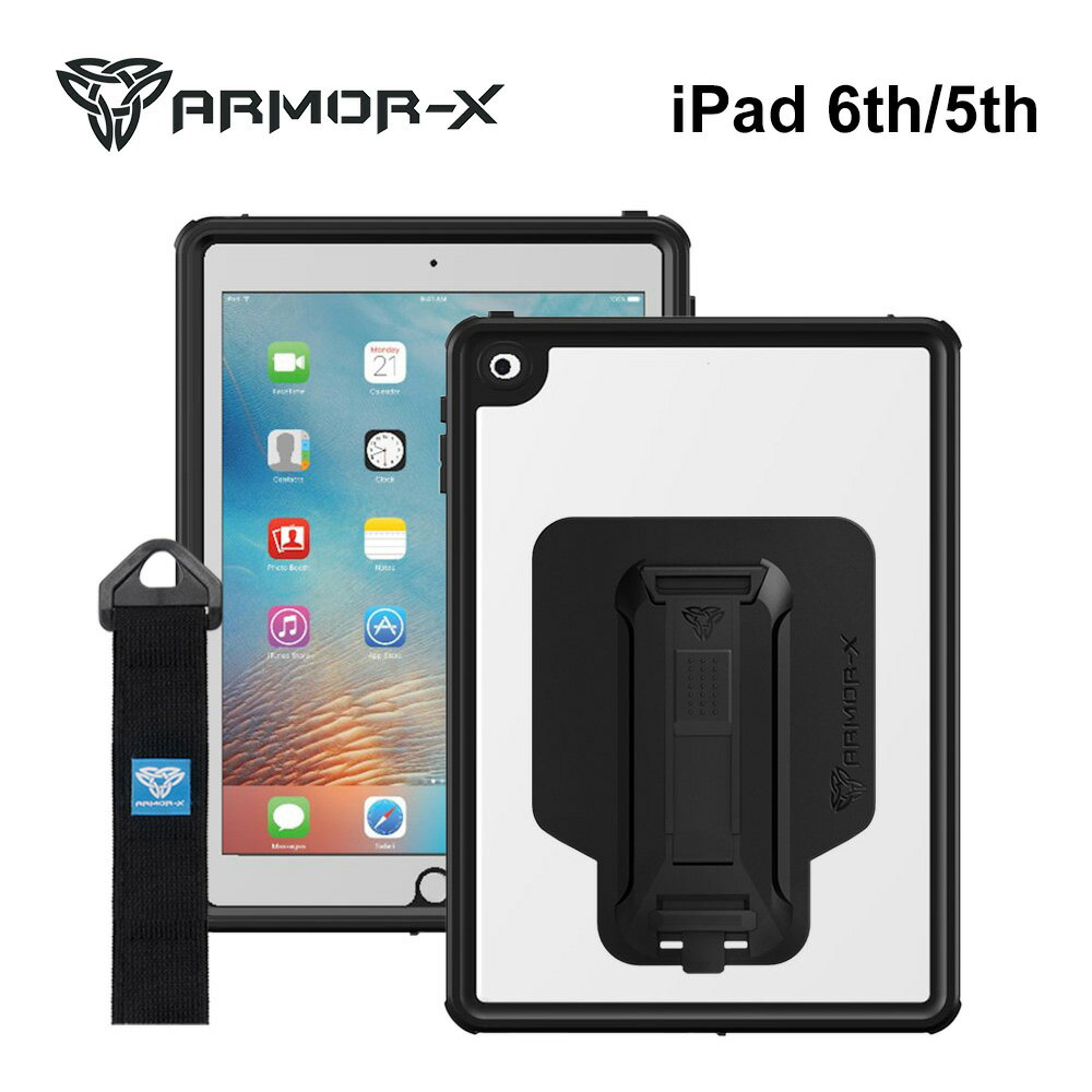 ARMOR-X - IP68 Waterproof Case with Hand Strap for iPad 第6世代 / 第5世代 ミルスペック 業務用 建設 屋外 飲食店