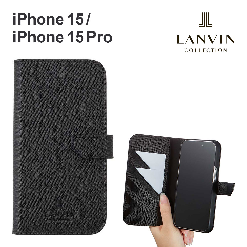 【正規代理店】 ランバン コレクション iPhone15 15Pro ケース LANVIN COLLECTION FOLIO CASE DOUBLE LINED for MagSafe メンズ 男性 スマホケース カバー ブランド プロ アイフォン 手帳 手帳型