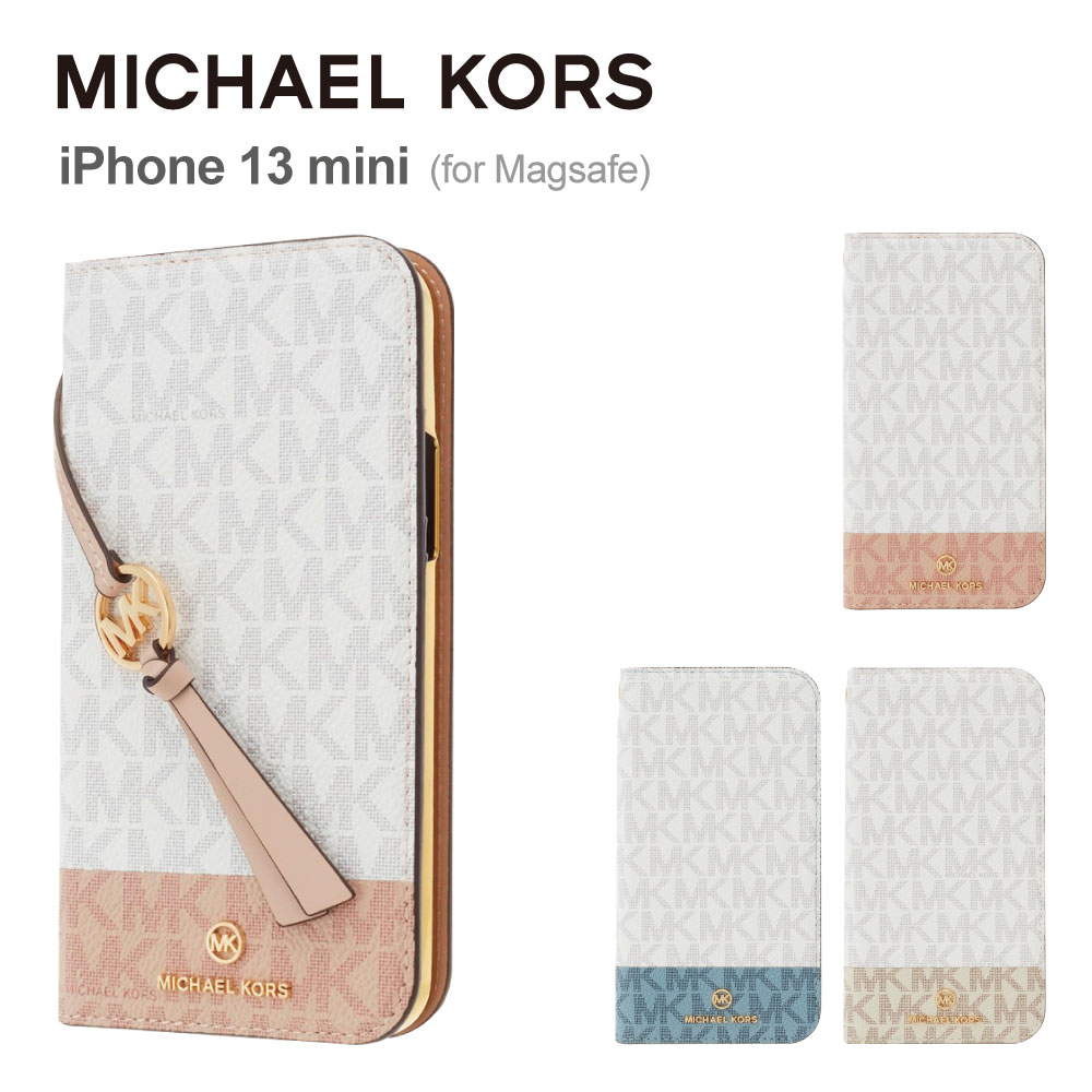 【正規代理店】 マイケルコース iPhone13 mini スマホケース Magsafe対応 MICHAEL KORS FOLIO CASE 2-TONE SIGNATURE WITH TASSEL CHARM iPhone iPhoneケース アイフォン ブランド スマホ ケース 手帳型 手帳型ケース 保護 カバー カード