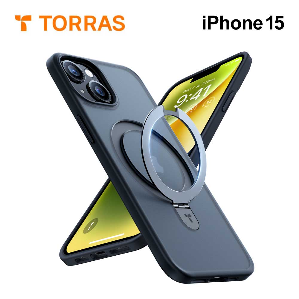 【ガラスフィルム同梱】 TORRAS UPRO Ostand Matte Case iPhone15 15pro 15Plus 15promax ケース 半透明 耐衝撃 保護 画面保護ガラス 液晶保護 米軍MIL規格 リングスタンド