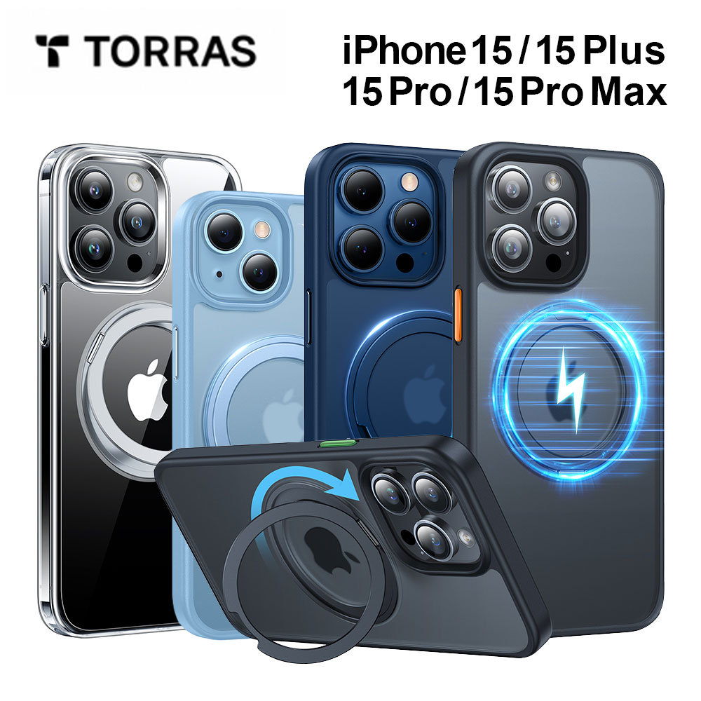  TORRAS UPRO Ostand Pro Case iPhone15 15pro 15Plus 15promax ケース 半透明 耐衝撃 保護 画面保護ガラス 液晶保護 米軍MIL規格 リングスタンド 360度回転