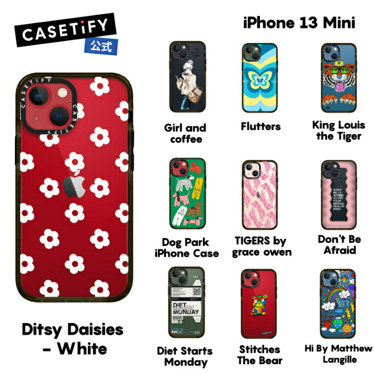  CASETiFY iPhone 13Mini インパクトケース クリア ブラック クリア フロスト Tiger Pink with Blue Aries Moross Sticker iPhoneケース iPhone 13Mini 耐衝撃 保護ケース 透明