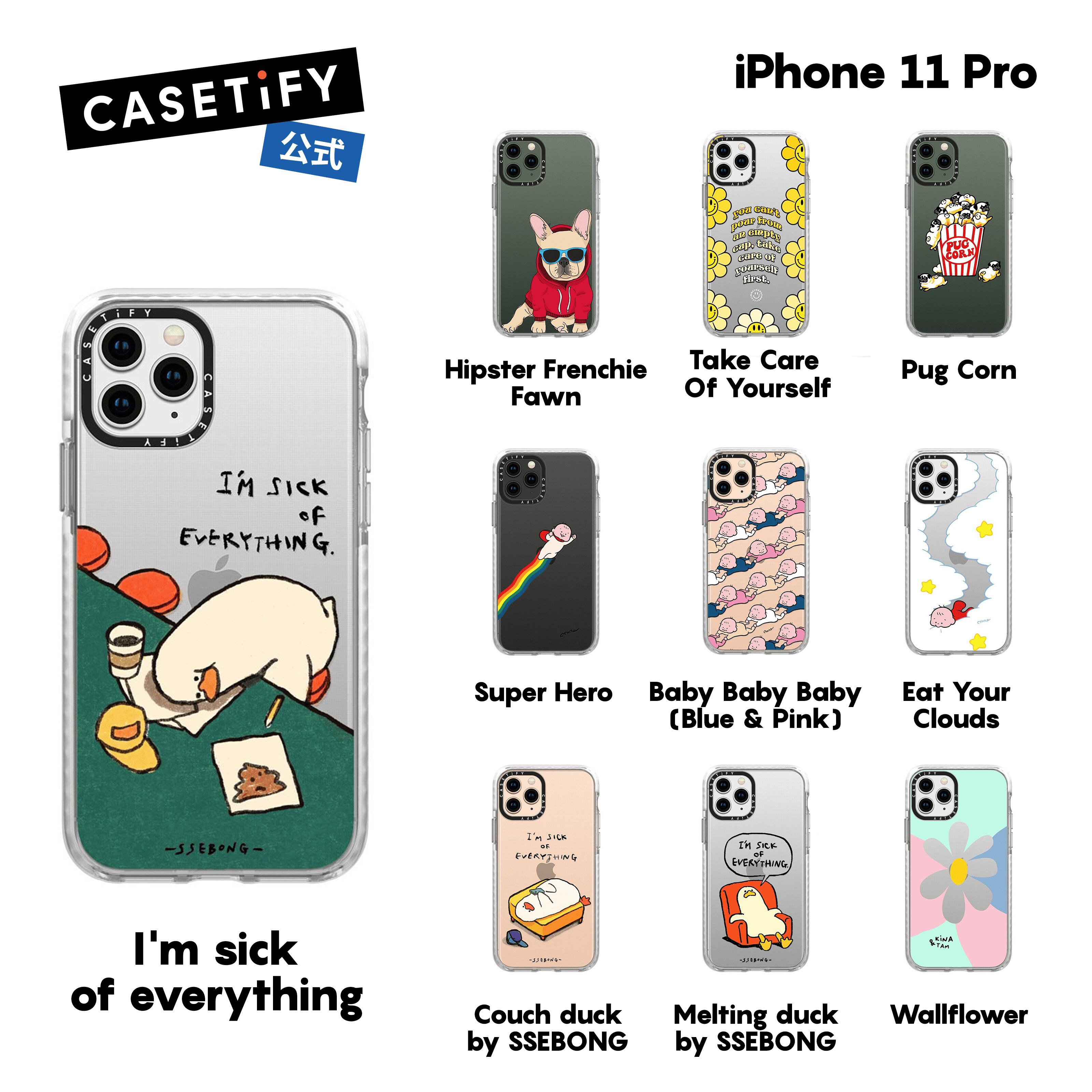 【公式】CASETiFY iPhone 11Pro インパクトケース クリア ブラック クリア フロスト Pug Corn DAISIES Hipster Frenchie Fawn Bunnies by foxy illustrations iPhoneケース iPhone 11Pro 耐衝撃 保護ケース 透明