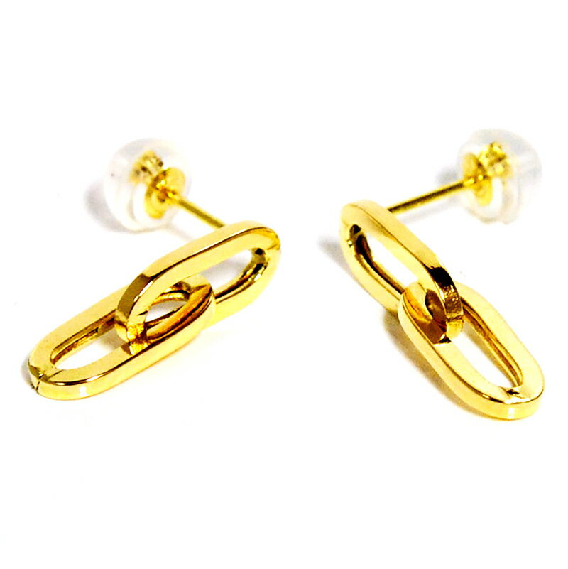 フラットラウンドチェーンピアス イエローゴールドK18YG 【楽ギフ_包装】ボリューム感のあるワイドチェーンデザイン