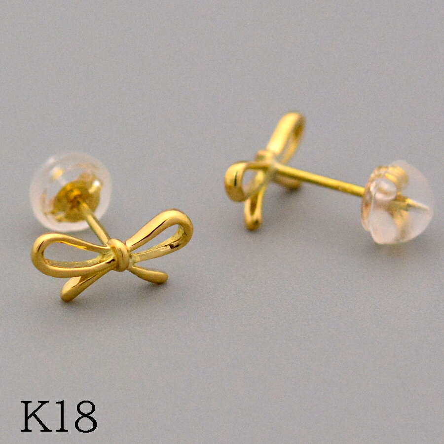 ワイドルーズリボンスタッドピアス K18イエローゴールド