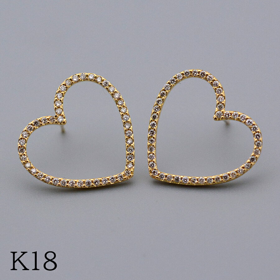 オープンハートダイヤモンドピアス0.44ct K18イエローゴールド