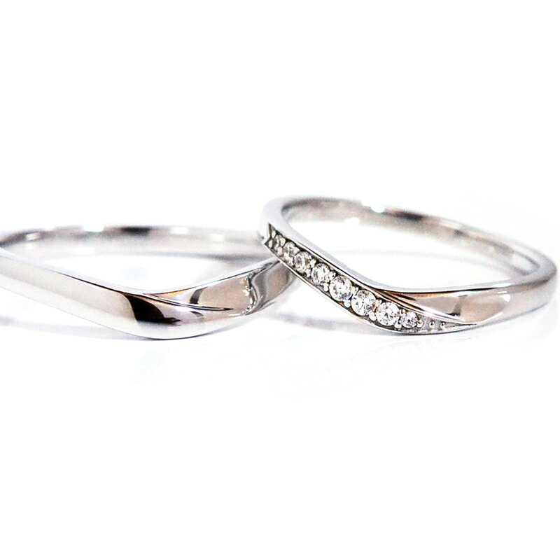 ランコントルVラインダイヤモンドリングハードプラチナペアリング2本製作メンズ＆レディース　pt950ペアリングマリッジリング結婚指輪