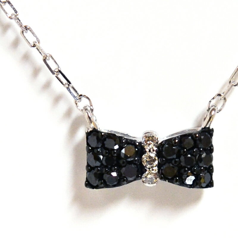 ペンダント リボンパヴェ　ブラック+ホワイト　ダイヤモンド　ペンダント　ネックレス　ホワイトゴールド　K18WG　BALCK+WHITE DIAMOND RIBBON　PENDANT NECKLACE【楽ギフ_包装】誕生日クリスマスプレゼント