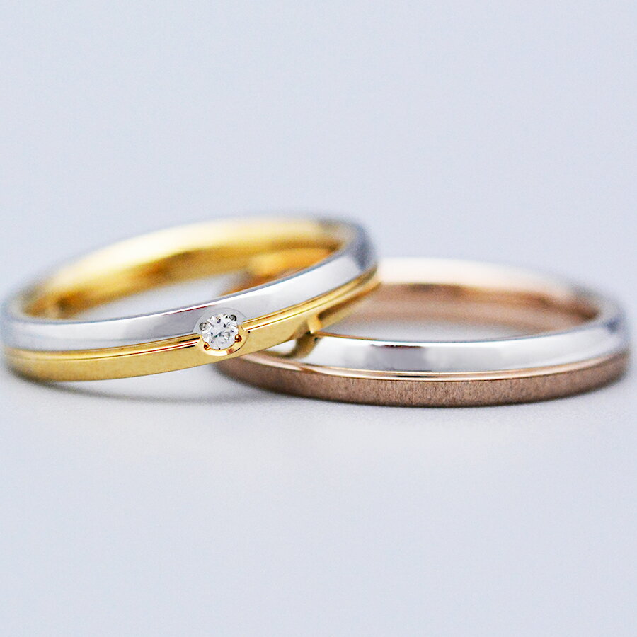 コンビKOUMARUストレートペアリングpt950+ K18PG K18YG プラチナandピンクゴールド イエローゴールドマリッジリング 結婚指輪2本製作