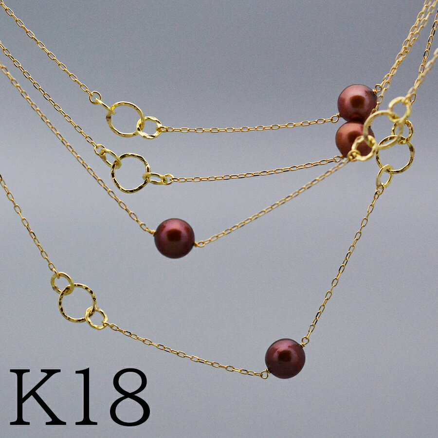 Pearl - ショコラパールリングチャームステーションネックレス80cmイエローゴールドK18