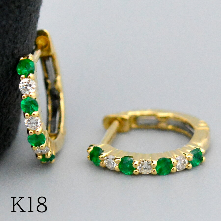 Emerald - エタニティースプリングフープピアスK18イエローゴールドダイヤモンド エメラルド