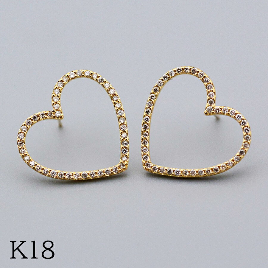 Rakuten - オープンハートダイヤモンドピアス0.44ct K18イエローゴールド