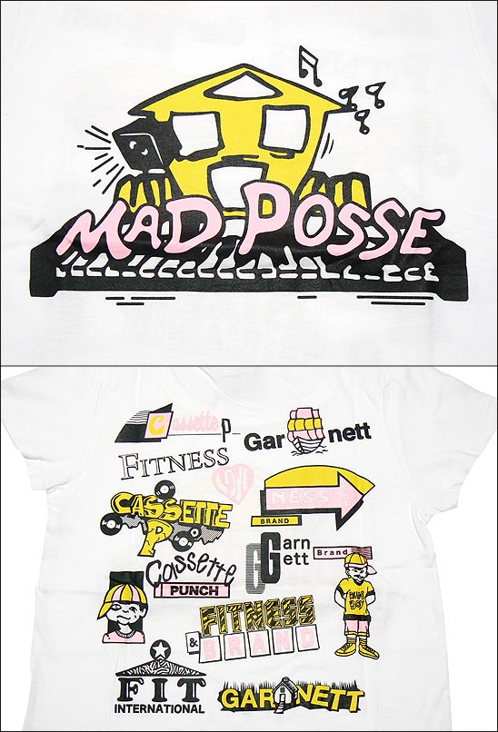 【CASSETTE PUNCH-カセットパンチ×FITNESS-フィットネス×GARNETT-ガーネット】『Collaboration』3ネームレディースTシャツ / ホワイト