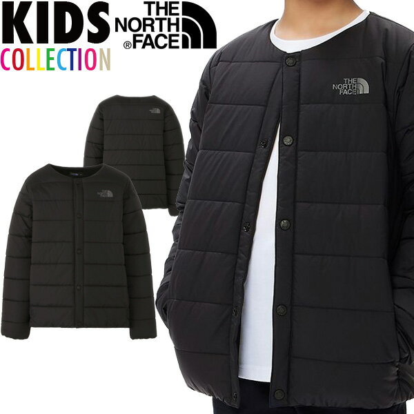 楽天CASSETTE　PUNCHノースフェイス キッズ マイクロゼファーカーディガン 送料無料 THE NORTH FACE Kids Micro Zepher Cardigan ザ・ノース・フェイス 正規品 子供用 中わた入り カーディガン はっ水性 ユニセックス ブラック 130-150サイズ NYJ82352