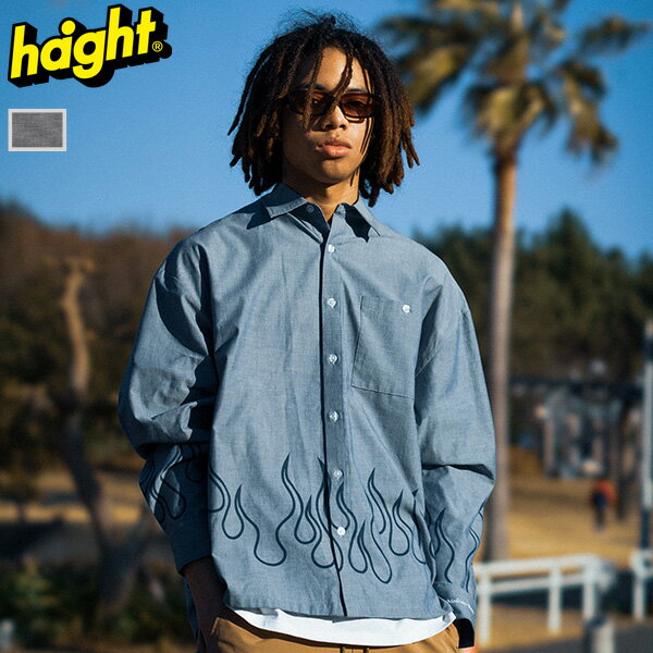 ヘイト シャツ HAIGHT FLAMES OXFORD SHIRT メンズ レディース 長袖 オックスフォードシャツ ファイヤーパターン ブランド おしゃれ かっこいい 人気 大きい 小さい サイズ 正規品 ユニセックス オールシーズン プレゼント ギフト HTSS-244003