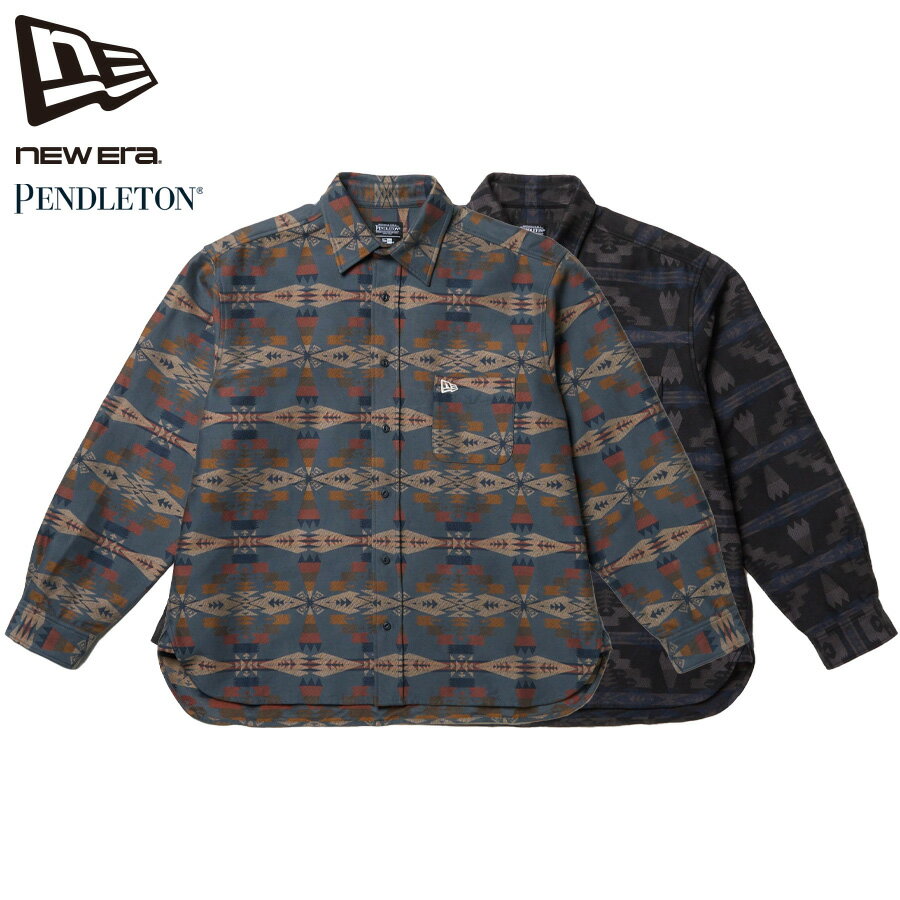 楽天CASSETTE　PUNCHニューエラ シャツ NEW ERA ペンドルトン コラボ 長袖シャツ オーバーサイズ メンズ レディース ネイビー ブラック コットンシャツ 総柄 オーバーサイズドシャツ ニューエラキャップ アメカジ カジュアル ストリート NEWERA プレゼント ギフト 14683925 14683926