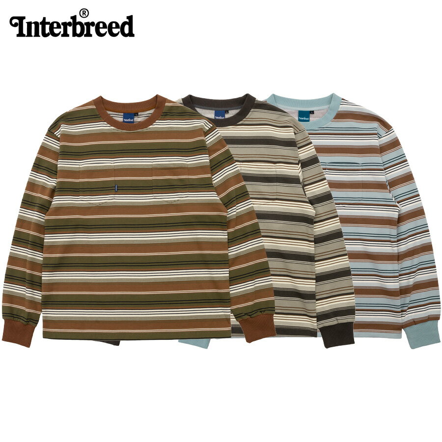 インターブリード INTERBREED 長袖Tシャツ フレンチテリー ストライプ ボーダーT ポケT コットン100% おしゃれ 音楽 おすすめ 人気 デザイン お得なクーポン配布中