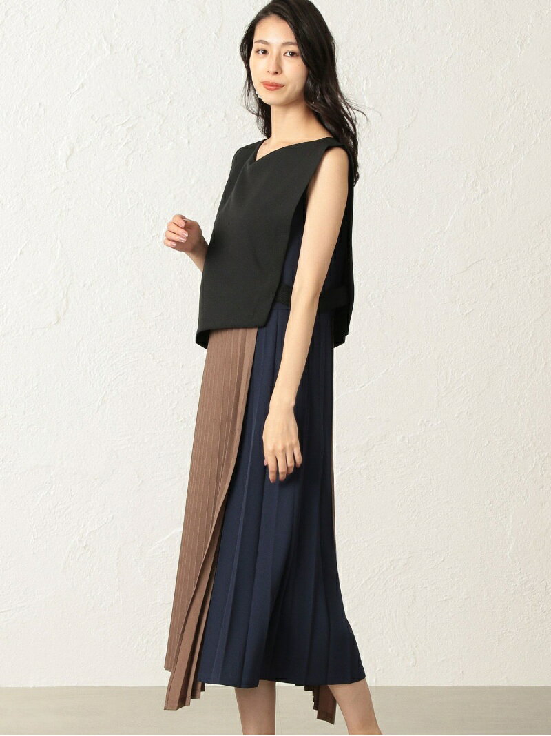 【SALE／40%OFF】プリーツアシメコンビドレス CAST: キャスト コロン ワンピース シャツワンピース ホワイト ブラック【RBA_E】【送料無料】[Rakuten Fashion]