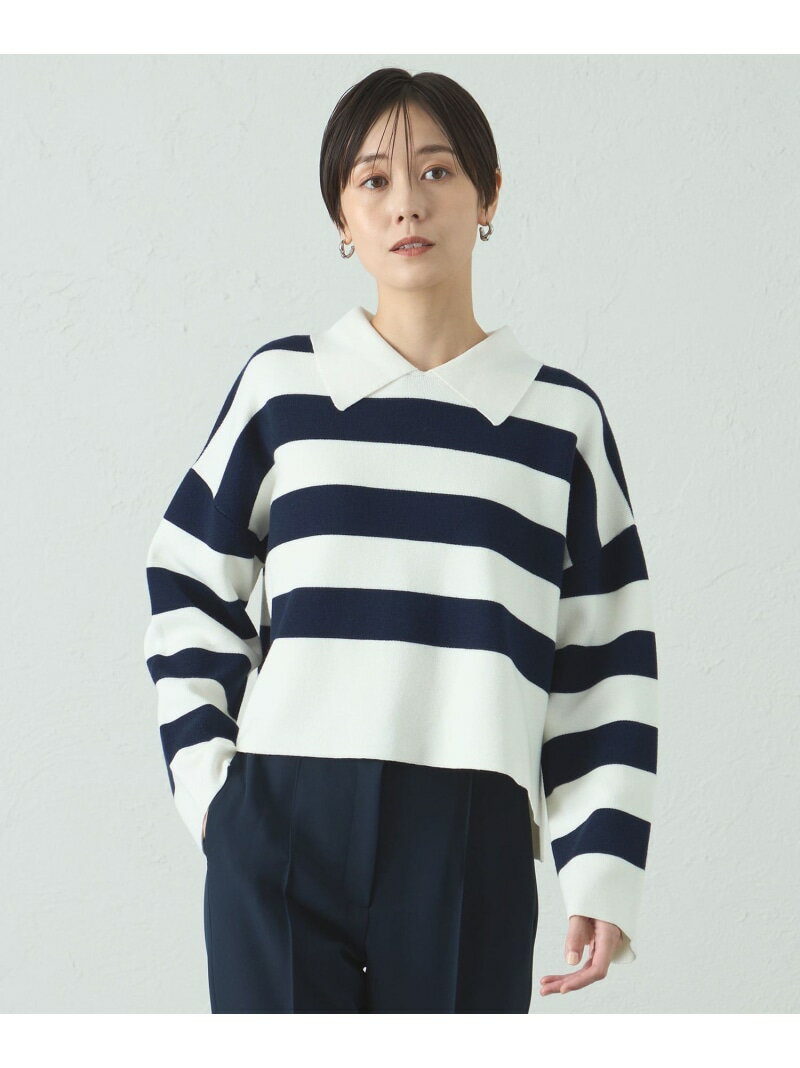 【1枚で着映える】ビックボーダークロップドニット CAST: キャスト コロン トップス ニット グレー ネイビー【送料無料】[Rakuten Fashion]のサムネイル