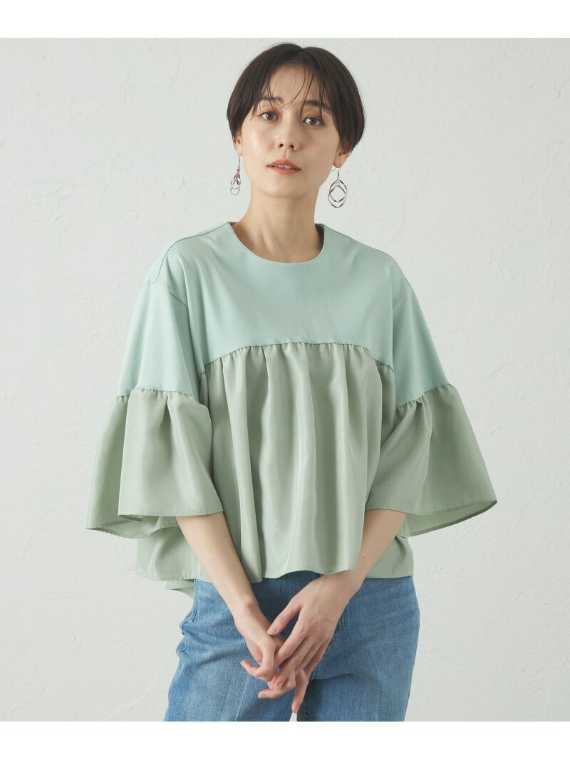 【SALE／50%OFF】【1枚で着映える】タフタコンビウェーブカットソー CAST: キャスト コロン トップス カットソー・Tシャツ ブラック ベージュ グリーン ホワイト【RBA_E】【送料無料】[Rakuten Fashion]のサムネイル