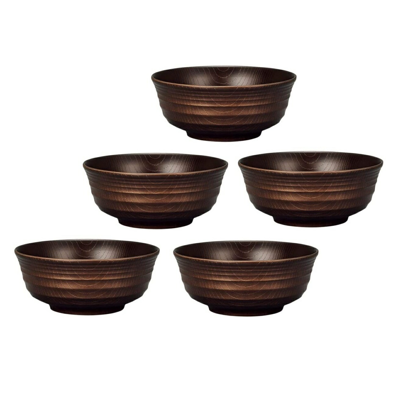 山中漆器 山中塗 レンジ対応 ナチュール 千段欅杢目 麺鉢 ダークブラウン・家庭用電子レンジ・家庭用食洗機対応(5客組)