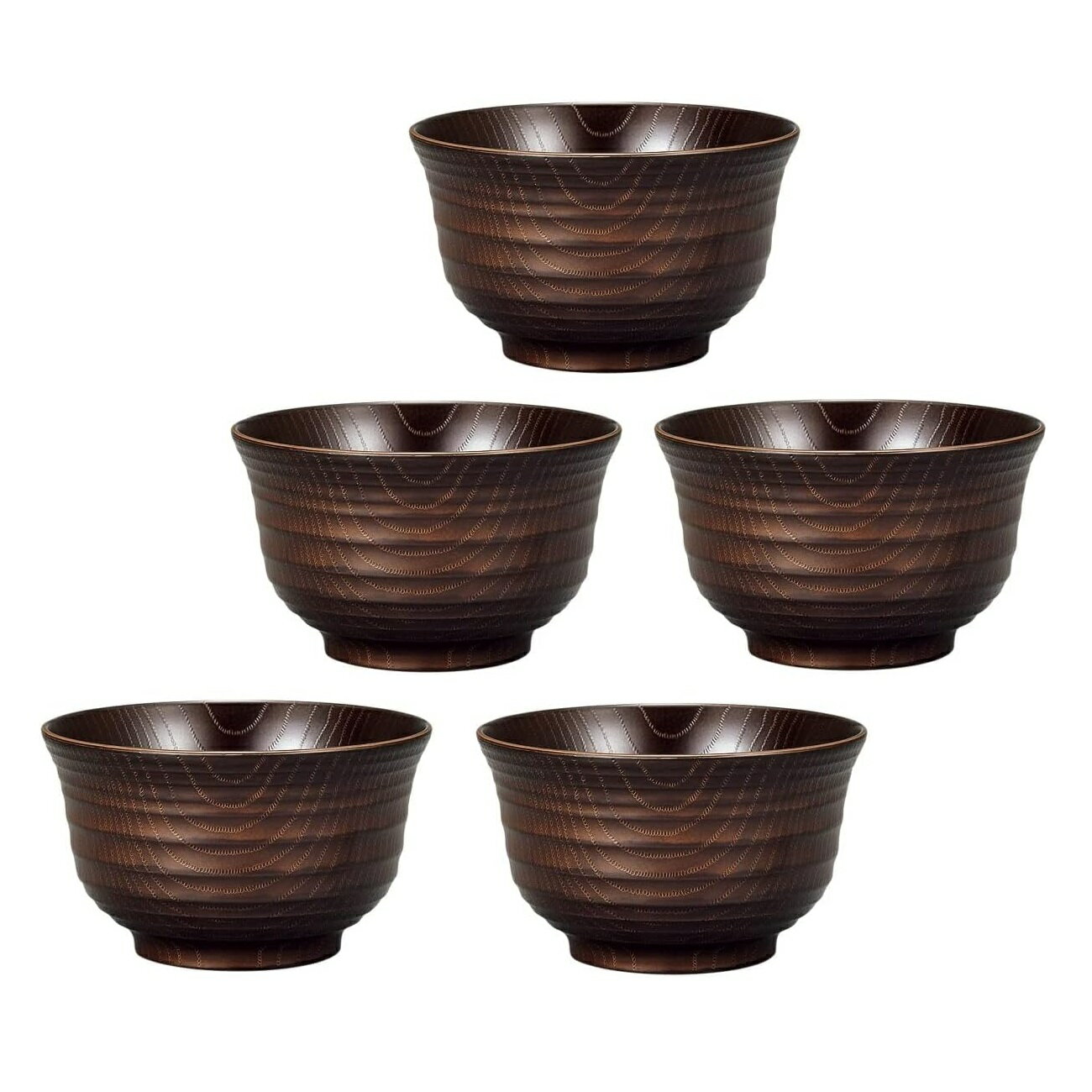 山中漆器 山中塗 レンジ対応 ナチュール 千段欅杢目 丼 ダークブラウン・家庭用電子レンジ・家庭用食洗機対応(5客組)