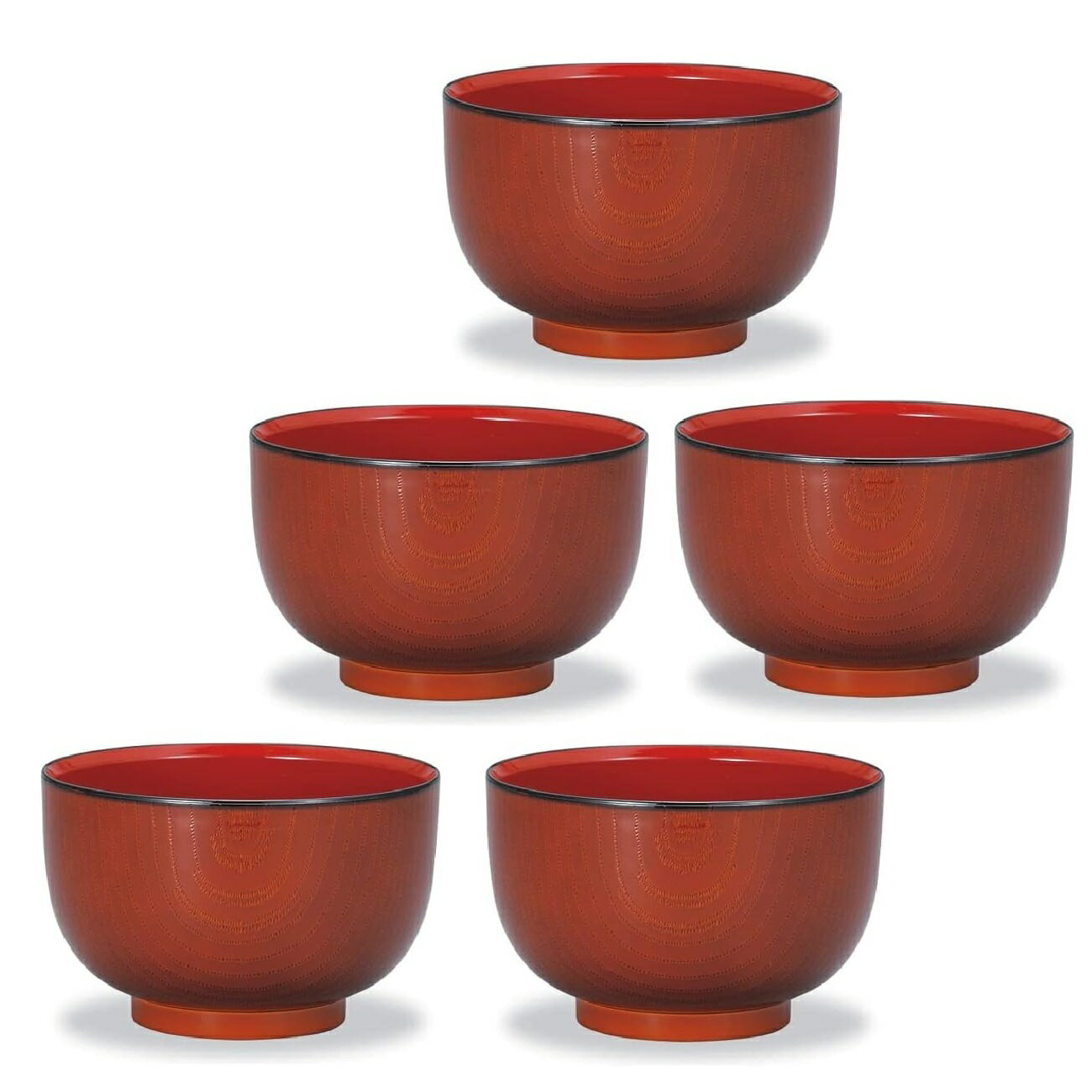 山中漆器 山中塗 レンジ対応 雅木目どんぶり 春慶・家庭用電子レンジ・家庭用食洗機対応(5客組)