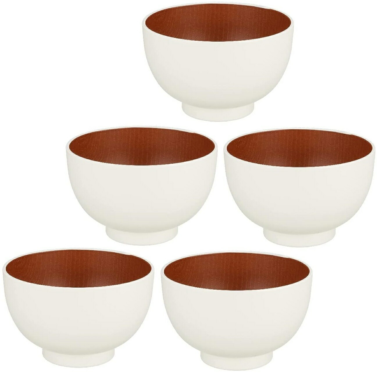 Rakuten - 山中漆器 山中塗 レンジ対応 ナチュール 欅杢目 大汁椀 ホワイト&ブラウン・家庭用電子レンジ・家庭用食洗機対応(5客組)