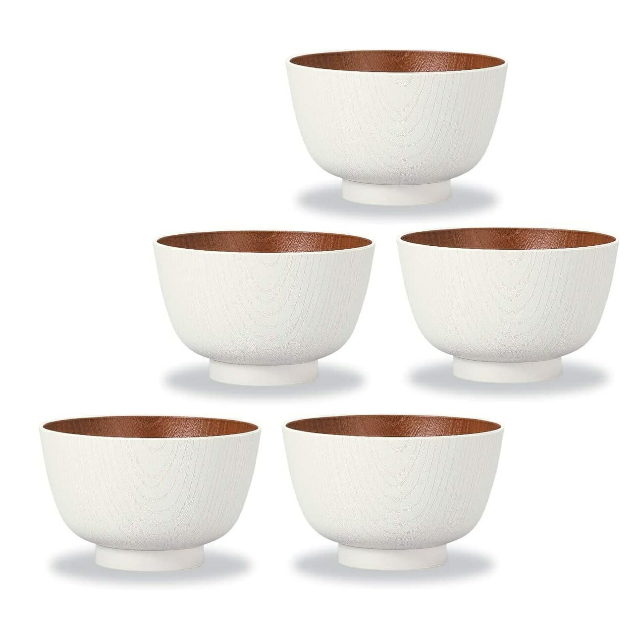 Rakuten - 山中漆器 山中塗 レンジ対応 ナチュール 京型 欅杢目 汁椀 ホワイト&ブラウン・家庭用電子レンジ・家庭用食洗機対応(5客組)