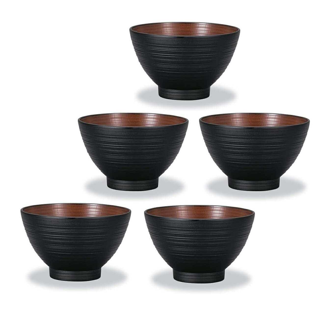 Rakuten - 山中漆器 山中塗 レンジ対応 ナチュール 欅刷毛筋 大汁椀 ブラック&ブラウン・家庭用電子レンジ・家庭用食洗機対応(5客組)