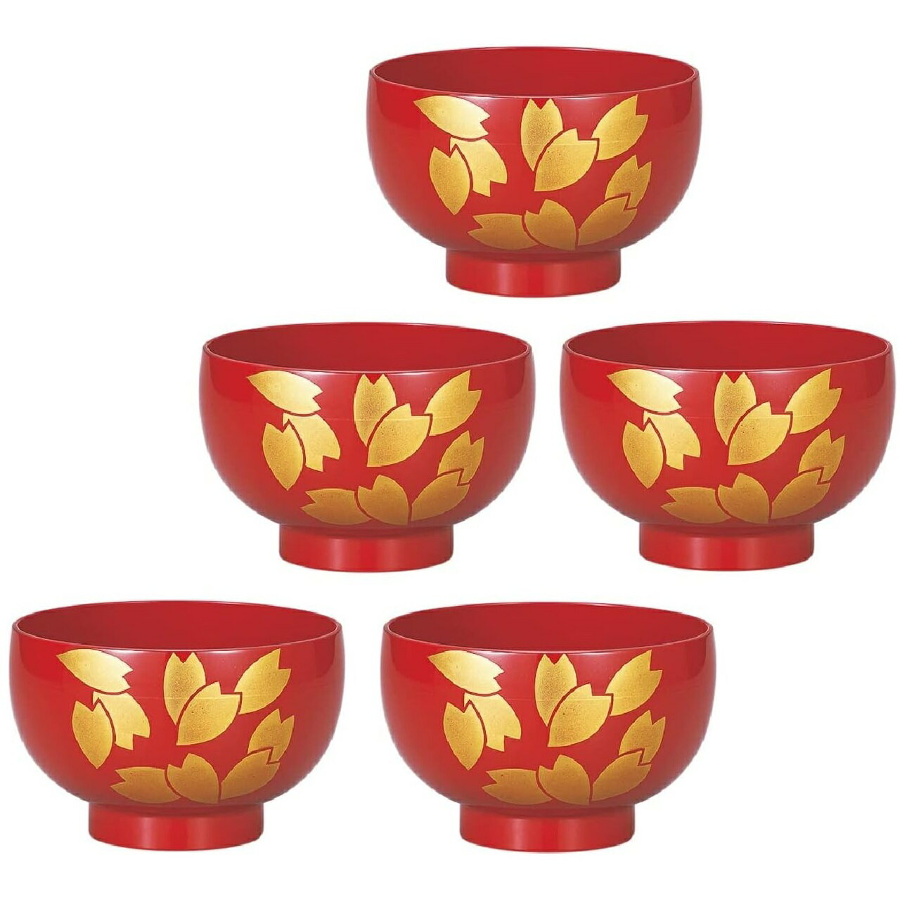Rakuten - 山中漆器 山中塗 レンジ対応 ほてい汁椀 花よしの (朱) ・家庭用電子レンジ・家庭用食洗機対応(5客組)