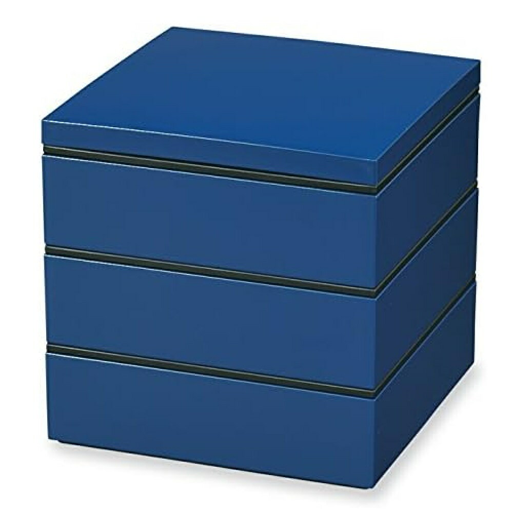 山中漆器 山中塗 シンプルスタイル 18cm 3段ランチボックス (ネイビー) タッパ付