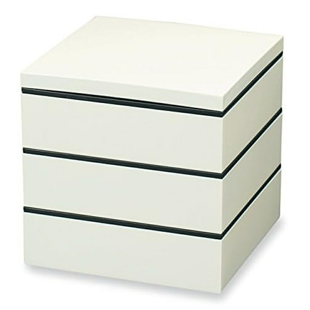 山中漆器 山中塗 シンプルスタイル 18cm 3段ランチボックス (アイボリー) タッパ付