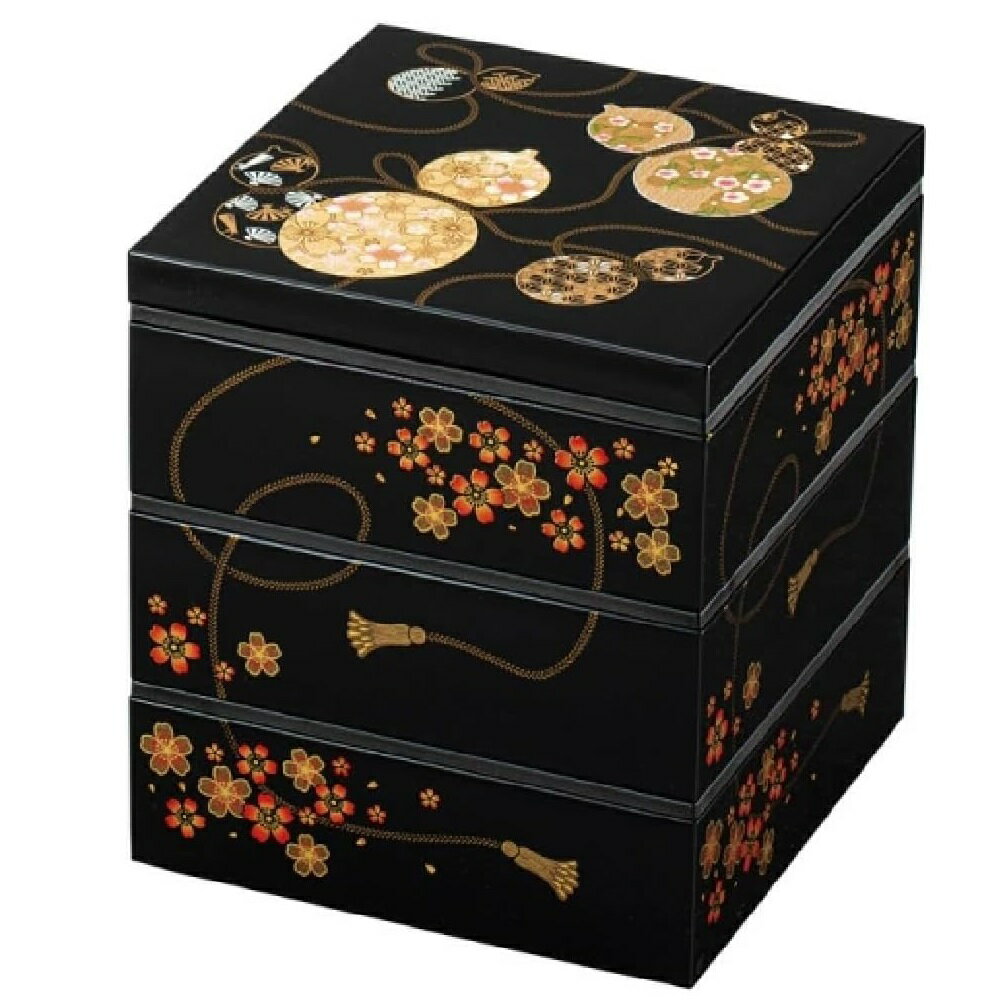 山中漆器 山中塗 5.0寸三段角重 六瓢箪 (むびょうたん) タッパ付