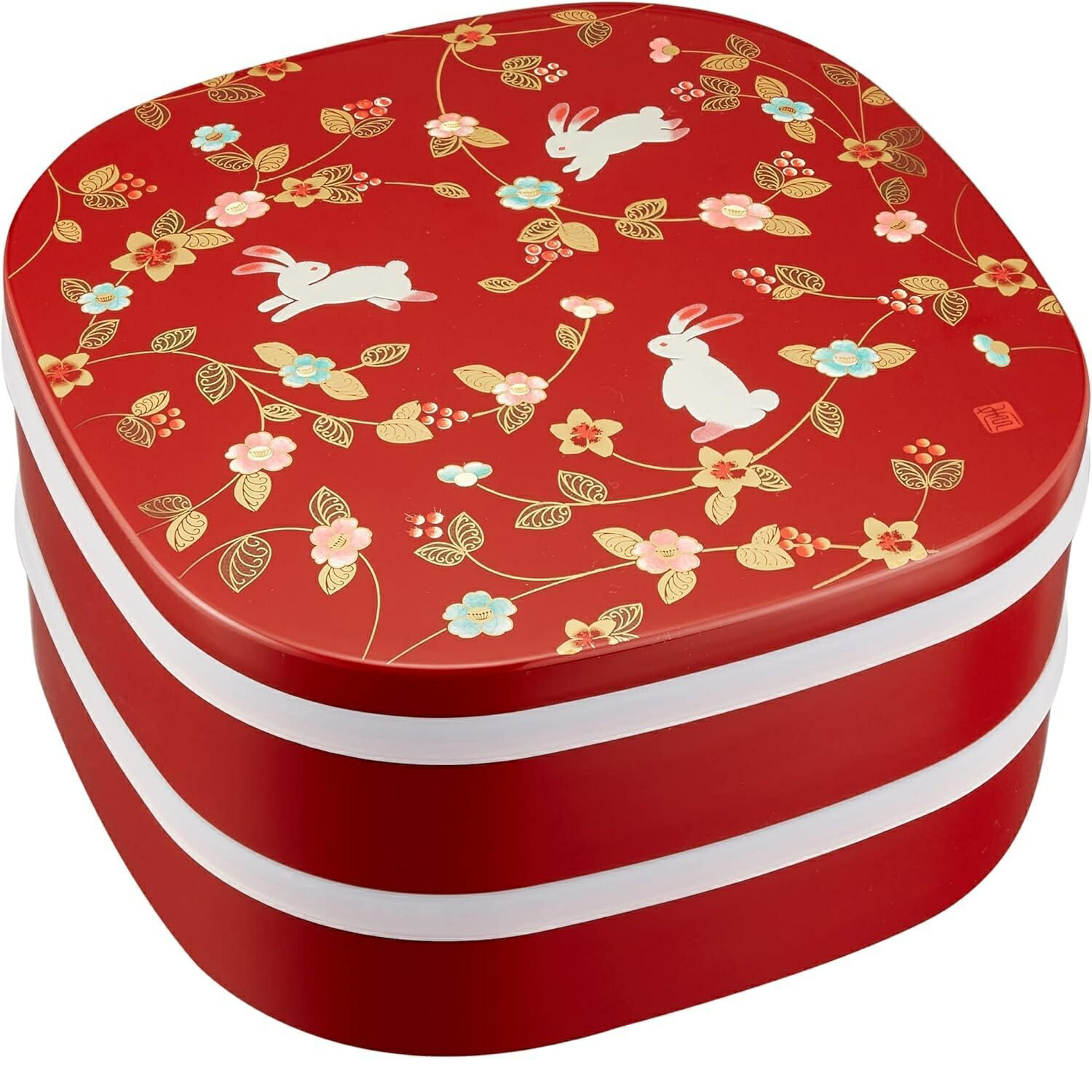 山中漆器 山中塗 オードブル 花の小路 7.0くつわ二段オードブル(タッパ付)朱