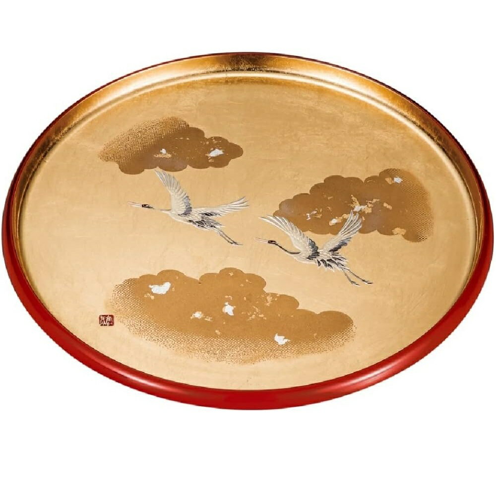 乐天商城 - 山中漆器 9.0丸盆 吉祥鶴（G）