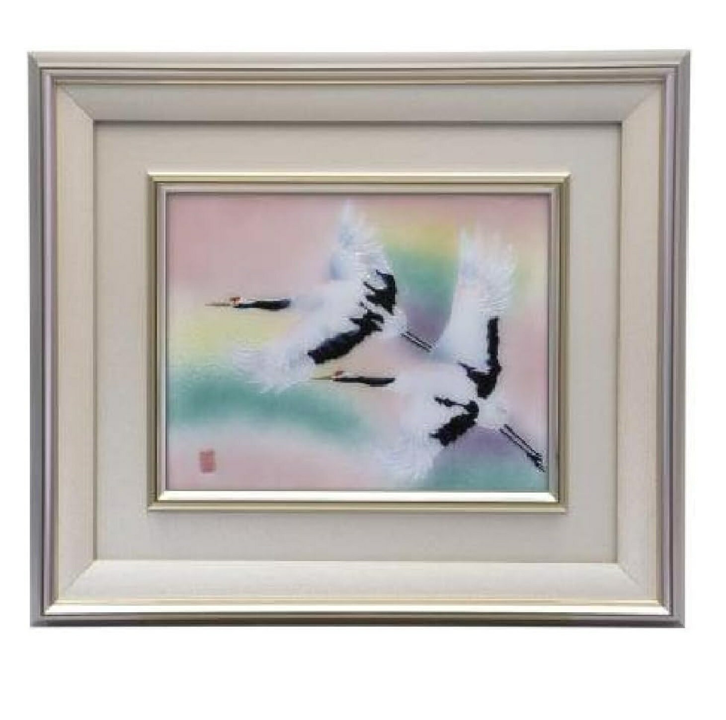 七宝焼 2号 額 (縦355mm×横405mm×奥行50mm) (あかね鶴)