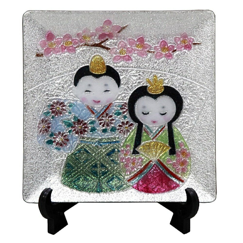 七宝焼き 桃の節句 飾皿 44 桃雛 (縦120mm×横120mm) (クリアランス品)