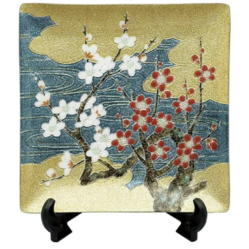 Rakuten - 七宝焼き 紅白梅 飾皿 66 (縦180mm×横180mm)