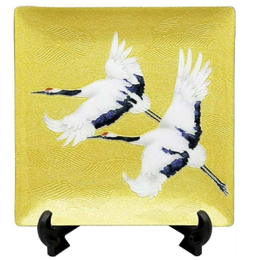 七宝焼き 双鶴 飾皿 66 (縦180mm×横180mm)