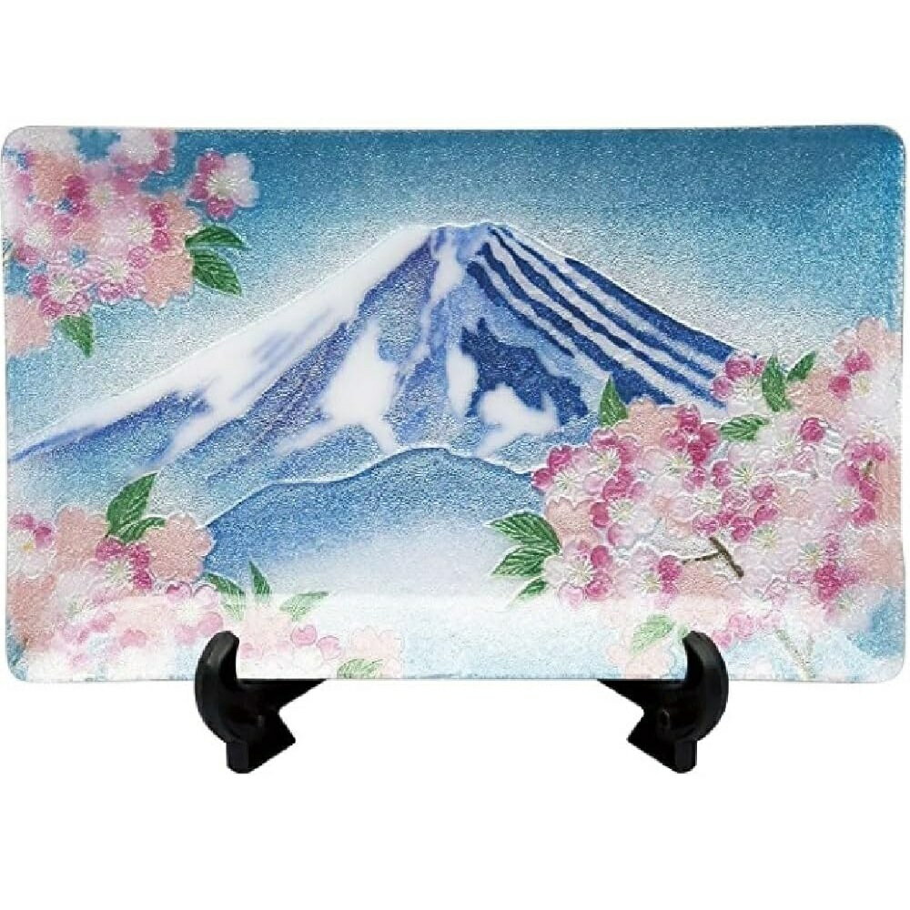 七宝焼　鶴富士 七宝焼き 富士に鶴 飾皿 58 (縦150mm×横240mm)