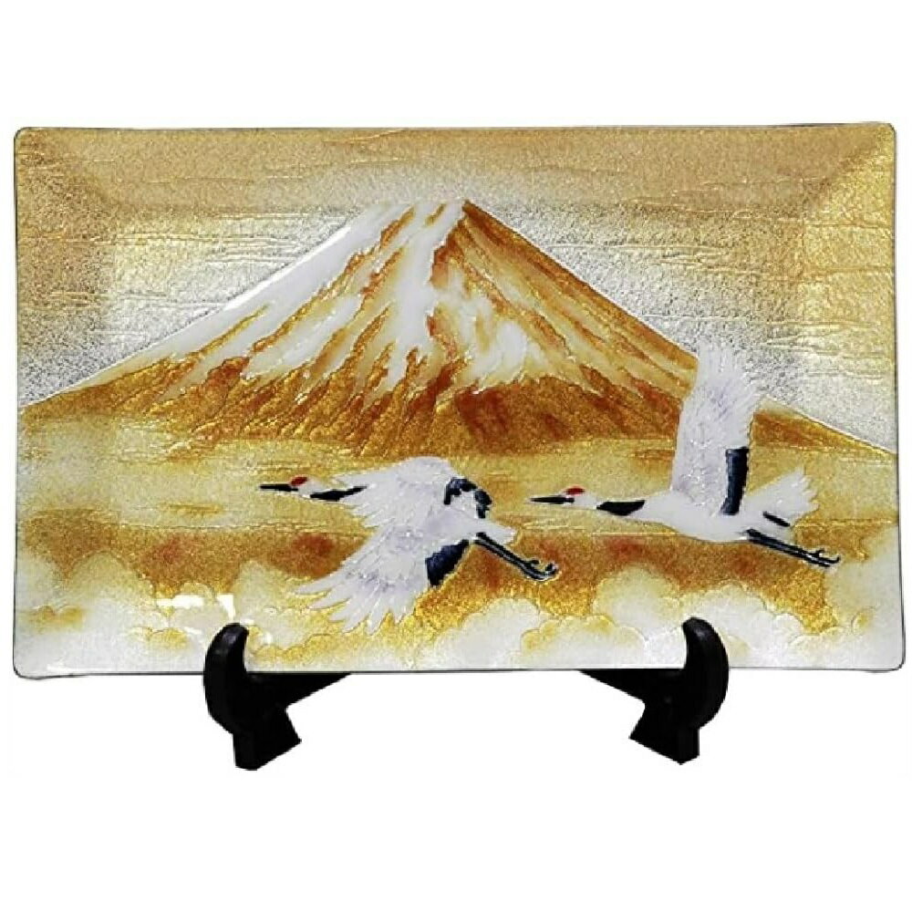七宝焼　鶴富士 七宝焼き 富士に鶴 飾皿 58 (縦150mm×横240mm)