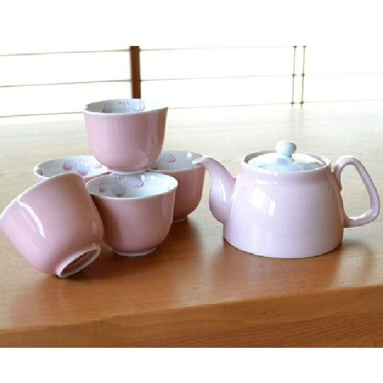 波佐見焼 ピンクフラワー Uポット茶器揃（ポット・湯飲み×5客）