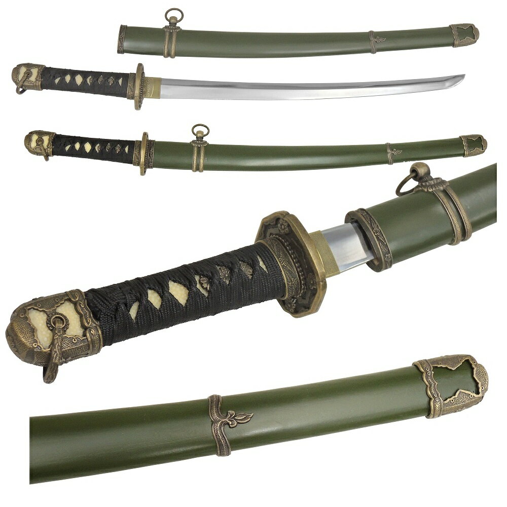 尾形刀剣 模造刀・軍刀 GN-2 陸軍搭乗員軍刀 黒柄 軍緑木鞘