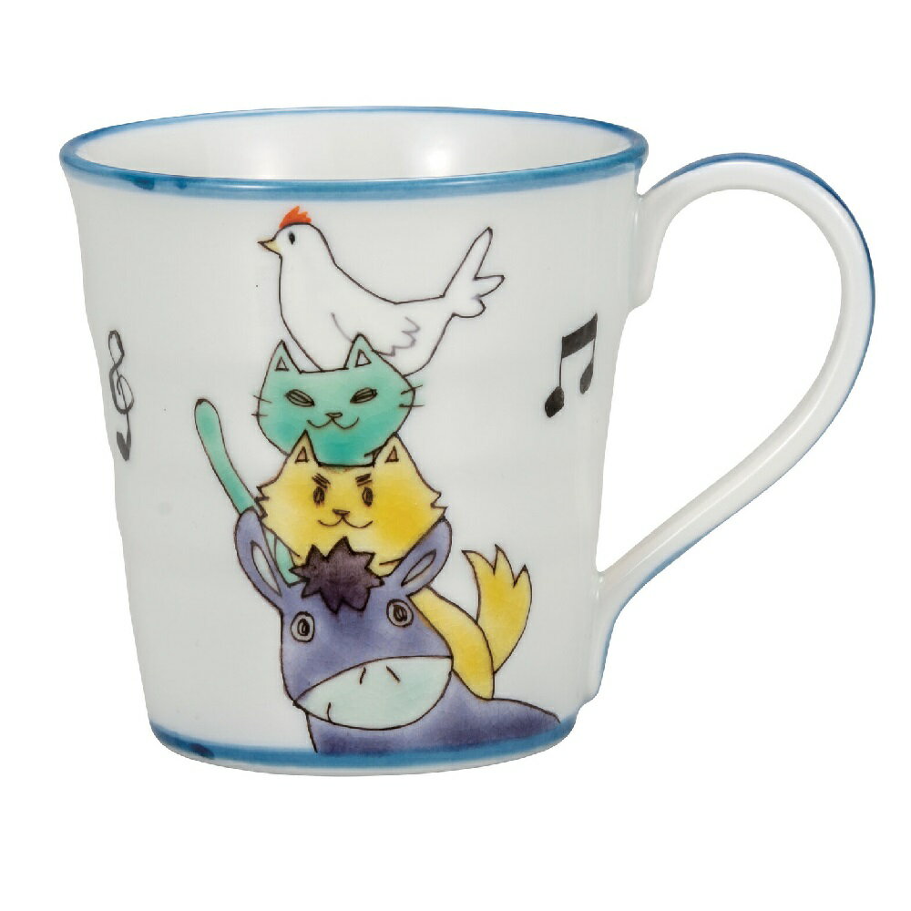 日本の伝統工芸品【九谷焼】マグカップ ブレーメンの音楽隊 岡田絹代