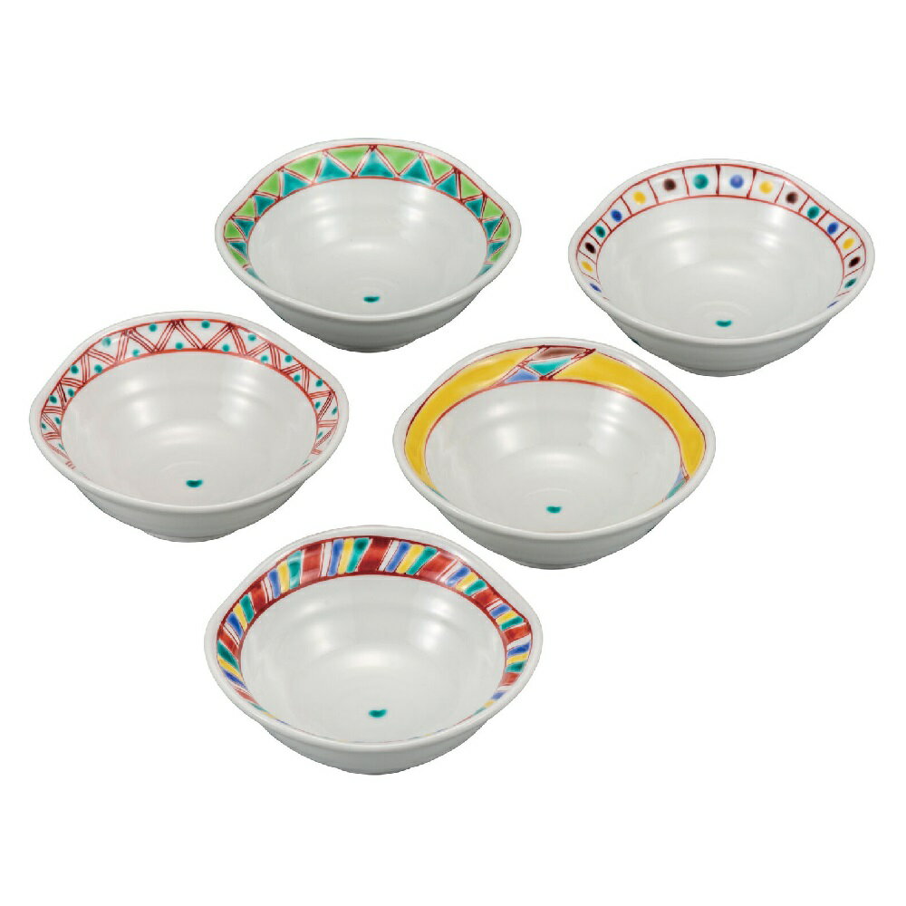 日本の伝統工芸品【九谷焼】4.2号小鉢揃 色絵絵変り（5客組）