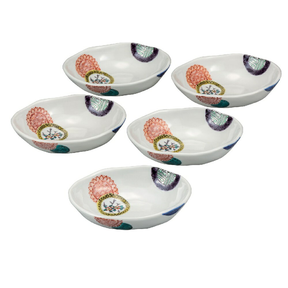 日本の伝統工芸品【九谷焼】5.5号小鉢揃 色絵丸紋（5客組）